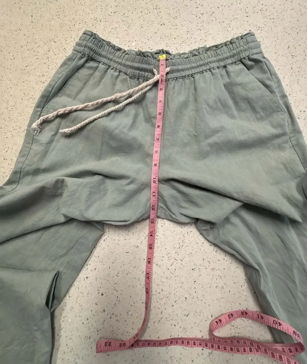 J.Crew Factory Women's Sage Green Linen Cotton Blend Wide-Leg Paper-Bag Pants Si